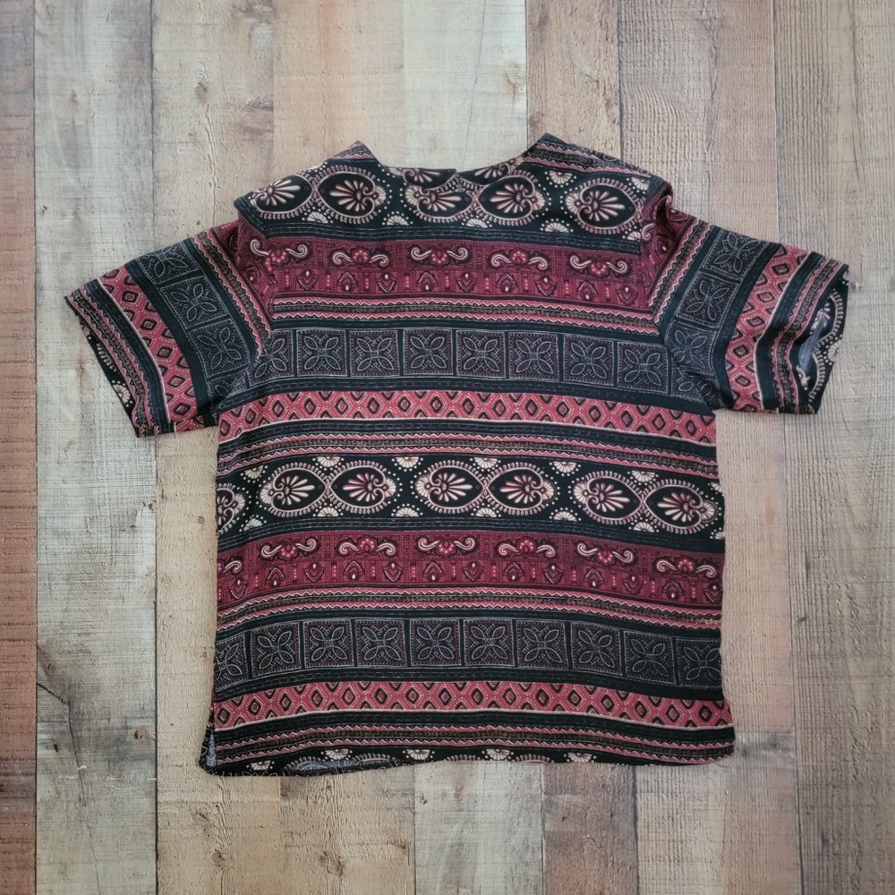 Paisley Print Silk Short Sleeve Blouse Medium